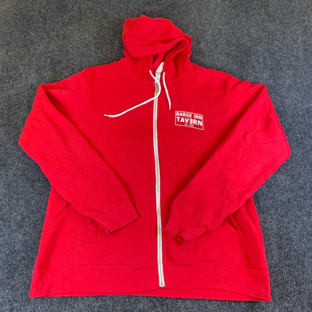 Bella+Canvas Fleece Collection Barge Inn Tavern Hoodie Mens XL Red Logo Full Zip